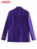 Tangada Women 2023 Purple Blazer Coat Vintage Double Breasted Long Sleeve Female Outerwear Chic Tops 4M53