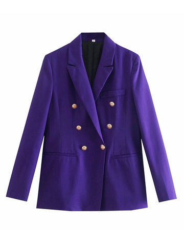 Tangada Women 2023 Purple Blazer Coat Vintage Double Breasted Long Sleeve Female Outerwear Chic Tops 4M53