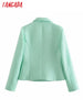 Tangada Women 2023 Green Tweed Blazer Coat Vintage Long Sleeve Female Outerwear Chic Tops QD18
