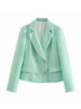 Tangada Women 2023 Green Tweed Blazer Coat Vintage Long Sleeve Female Outerwear Chic Tops QD18