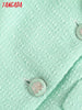 Tangada Women 2023 Green Tweed Blazer Coat Vintage Long Sleeve Female Outerwear Chic Tops QD18