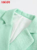 Tangada Women 2023 Green Tweed Blazer Coat Vintage Long Sleeve Female Outerwear Chic Tops QD18