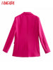Tangada Women 2023 Hotpink Blazer Coat Vintage Double Breasted Long Sleeve Female Outerwear Chic Tops QD62