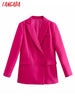 Tangada Women 2023 Hotpink Blazer Coat Vintage Double Breasted Long Sleeve Female Outerwear Chic Tops QD62