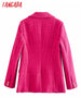 Tangada Women 2023 Hotpink Tweed Blazer Coat Vintage Long Sleeve Female Outerwear Chic Tops QD68