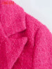 Tangada Women 2023 Hotpink Tweed Blazer Coat Vintage Long Sleeve Female Outerwear Chic Tops QD68