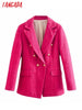Tangada Women 2023 Hotpink Tweed Blazer Coat Vintage Long Sleeve Female Outerwear Chic Tops QD68