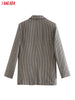 Tangada Women 2023 Plaid Blazer Coat Vintage Double Breasted Long Sleeve Female Outerwear Chic Tops QJ68