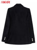 Tangada Women 2023 Winter Black Tweed Blazer Coat Vintage Long Sleeve Female Outerwear Chic Tops 3H385