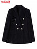 Tangada Women 2023 Winter Black Tweed Blazer Coat Vintage Long Sleeve Female Outerwear Chic Tops 3H385