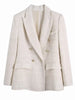 Tangada Women Beige Tweed Double Breasted Blazer Coat Vintage Long Sleeve Flap Pockets Female Outwear BE177