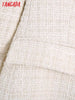 Tangada Women Beige Tweed Double Breasted Blazer Coat Vintage Long Sleeve Flap Pockets Female Outwear BE177