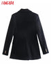 Tangada Women Black Buttons Blazer Female Long Sleeve Elegant Jacket Ladies Work Wear Blazer Formal Suits 4M273