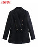 Tangada Women Black Buttons Blazer Female Long Sleeve Elegant Jacket Ladies Work Wear Blazer Formal Suits 4M273