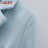 Tangada Women Blue Blazer Coat Vintage Notched Collar Pocket 2022 Female Casual Chic Tops DA09