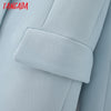 Tangada Women Blue Blazer Coat Vintage Notched Collar Pocket 2022 Female Casual Chic Tops DA09