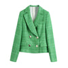 Tangada Women Double Breasted Green Tweed Blazer Coat Vintage Long Sleeve Office Lady Outerwear BE611