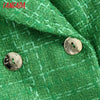 Tangada Women Double Breasted Green Tweed Blazer Coat Vintage Long Sleeve Office Lady Outerwear BE611