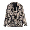 Tangada Women Double Breasted Zebra Print Suit Blazer Coat Vintage Long Sleeve Flap Pockets Female Outerwear BE174