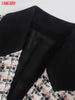 Tangada Women with Contrast Piping Tweed Blazer Coat Vintage Long Sleeve Pockets Female Outerwear 3H108