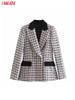 Tangada Women with Contrast Piping Tweed Blazer Coat Vintage Long Sleeve Pockets Female Outerwear 3H108