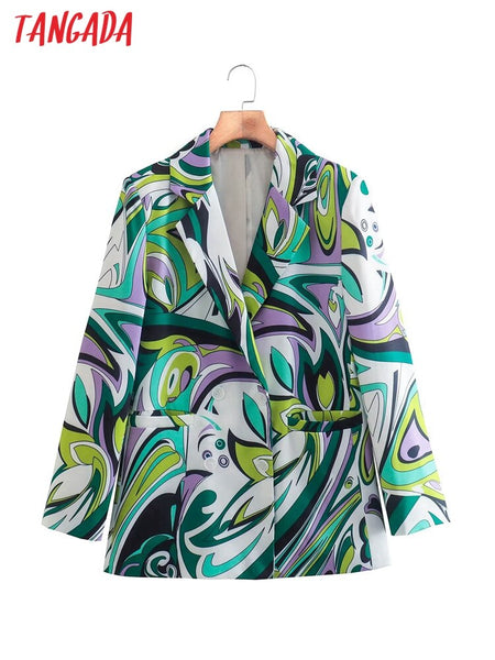 Tangada Women Flower Print Blazer Female Long Sleeve Elegant Jacket Ladies Work Wear Blazer Formal Suit 8Y8
