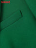 Tangada Women Green Double Breasted Buttoned Green Blazer Coat Vintage Long Sleeve Welt Pockets Female Suit BE525