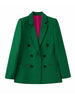 Tangada Women Green Double Breasted Buttoned Green Blazer Coat Vintage Long Sleeve Welt Pockets Female Suit BE525