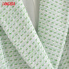Tangada Women Green Tweed Blazer Coat Vintage Notched Collar Pocket 2022 Female Casual Chic Tops 3H408