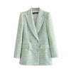 Tangada Women Green Tweed Blazer Coat Vintage Notched Collar Pocket 2022 Female Casual Chic Tops 3H408