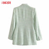 Tangada Women Green Tweed Blazer Coat Vintage Notched Collar Pocket 2022 Female Casual Chic Tops 3H408