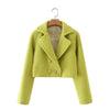 Tangada Women Green Tweed Crop Blazer Coat Vintage Notched Collar Pocket 2022 Autumn Winter Female Casual Chic Tops DA30
