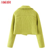 Tangada Women Green Tweed Crop Blazer Coat Vintage Notched Collar Pocket 2022 Autumn Winter Female Casual Chic Tops DA30