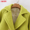 Tangada Women Green Tweed Crop Blazer Coat Vintage Notched Collar Pocket 2022 Autumn Winter Female Casual Chic Tops DA30