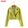 Tangada Women Green Tweed Crop Blazer Coat Vintage Notched Collar Pocket 2022 Autumn Winter Female Casual Chic Tops DA30