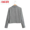 Tangada Women Houndstooth Tweed Blazer Coat Short Style Double Breasted Long Sleeve Female Outerwear Chic Tops SY35