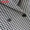 Tangada Women Houndstooth Tweed Blazer Coat Short Style Double Breasted Long Sleeve Female Outerwear Chic Tops SY35
