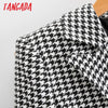 Tangada Women Houndstooth Tweed Blazer Coat Short Style Double Breasted Long Sleeve Female Outerwear Chic Tops SY35