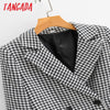 Tangada Women Houndstooth Tweed Blazer Coat Short Style Double Breasted Long Sleeve Female Outerwear Chic Tops SY35