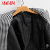 Tangada Women Houndstooth Tweed Blazer Coat Short Style Double Breasted Long Sleeve Female Outerwear Chic Tops SY35