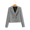 Tangada Women Houndstooth Tweed Blazer Coat Short Style Double Breasted Long Sleeve Female Outerwear Chic Tops SY35