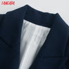 Tangada Women Navy Blazer Coat Vintage Notched Collar Pocket 2023 Autumn Female Work Chic Tops 2W39