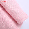 Tangada Women Pink Double Breasted Tweed Suit Blazer Coat Vintage Long Sleeve Pockets Female Outerwear BE755