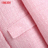 Tangada Women Pink Double Breasted Tweed Suit Blazer Coat Vintage Long Sleeve Pockets Female Outerwear BE755