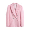 Tangada Women Pink Double Breasted Tweed Suit Blazer Coat Vintage Long Sleeve Pockets Female Outerwear BE755