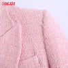 Tangada Women Pink Double Breasted Tweed Suit Blazer Coat Vintage Long Sleeve Pockets Female Outerwear BE755