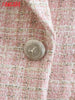 Tangada Women Pink Tweed Double Breasted Blazer Coat Vintage Long Sleeve Flap Pockets Female Suit 6X76