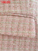 Tangada Women Pink Tweed Double Breasted Blazer Coat Vintage Long Sleeve Flap Pockets Female Suit 6X76