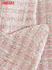 Tangada Women Pink Tweed Double Breasted Blazer Coat Vintage Long Sleeve Flap Pockets Female Suit 6X76
