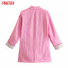 Tangada Women Solid Cotton Linen Blazer Coat Vintage Notched Collar Pocket 2022 Female Casual Chic Tops 3H115